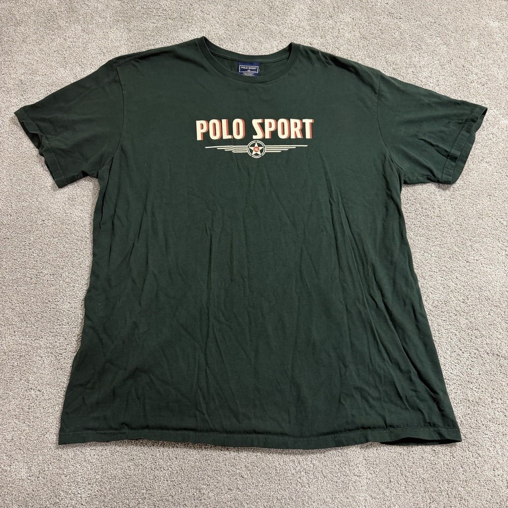 Vintage Polo Sport Ralph Lauren T Shirt Mens Sz XXL Green Spellout 90s Y2K Tee